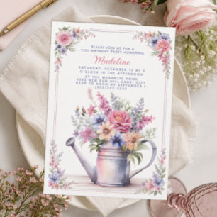 Convites Vaso de Rega Floral Rosa Azul Aniversário de 75 an