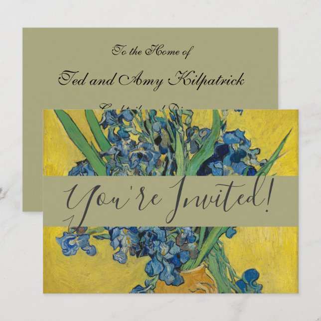 Convites Vaso de Van Gogh com Íris Impressionismo Clássico (Frente/Verso)
