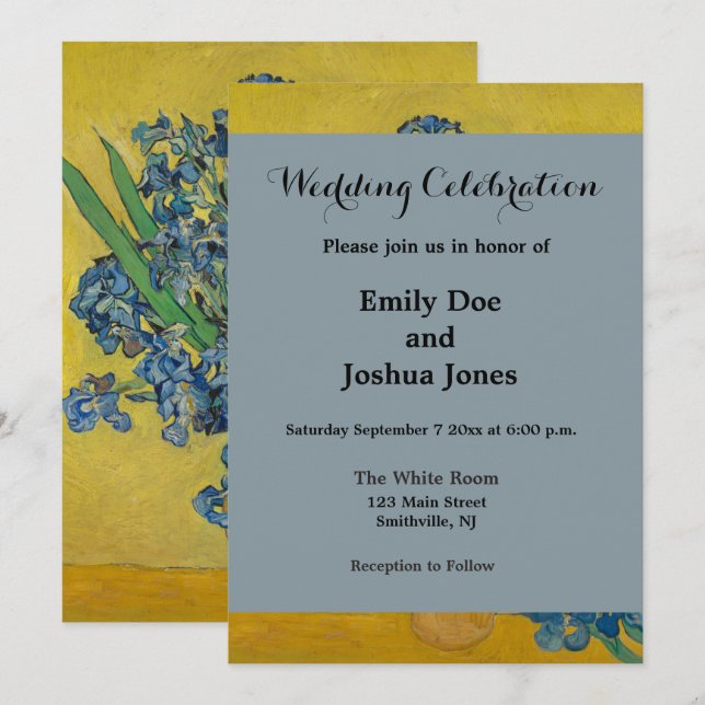 Convites Vaso de Van Gogh com Íris Impressionismo Clássico (Frente/Verso)