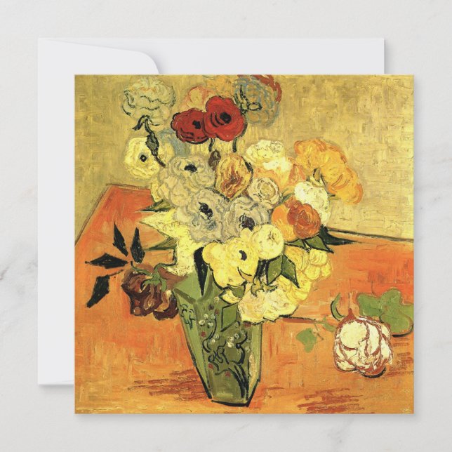 Convites Vaso Japonês de Van Gogh com Rosas Festa de Natal (Frente)