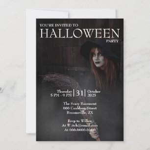 Convites Vassoura de Bruxa Gótica Moderna de Halloween Cele
