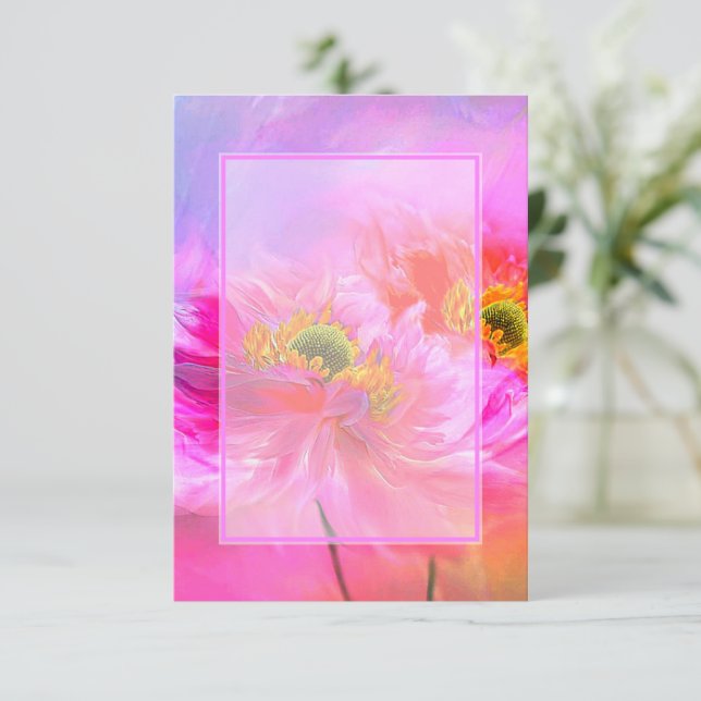 Convites Vazio de casamento de fantasia floral cor-de-rosa (Em pé/Frente)