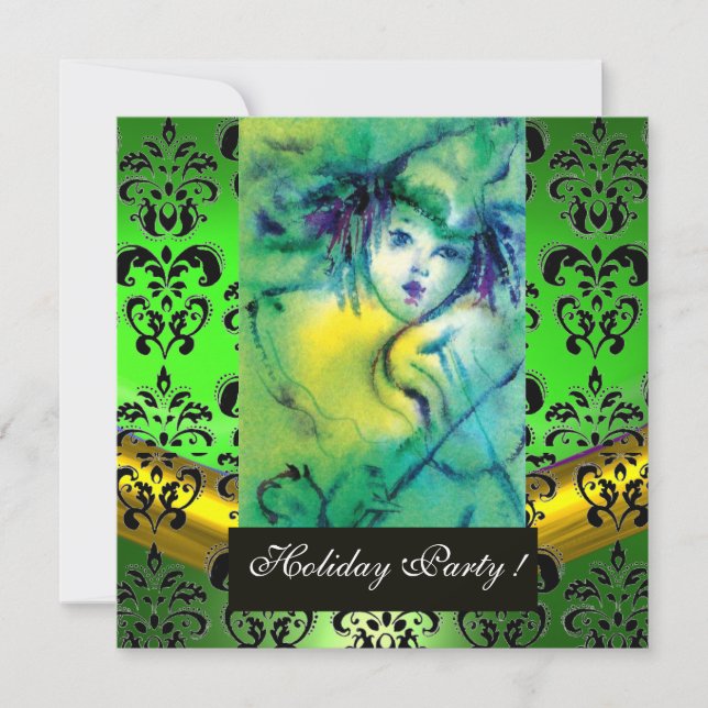 Convites VAZIO EM VERDE, MONOGRAMA NEGRA DE DAMASK, GEM Eme (Frente)