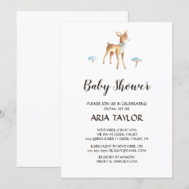 Convites Veado de Aquarela no Chá de fraldas Branco