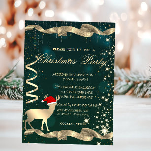 Convites Veado de Natal Dourado, Brilho, Festa de Natal Ver