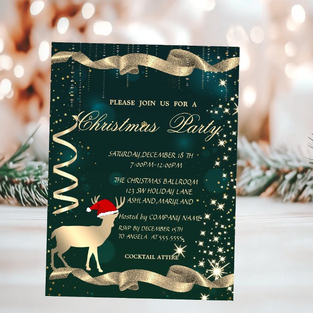 Convites Veado de Natal Dourado, Brilho, Festa de Natal Ver (Criador carregado)