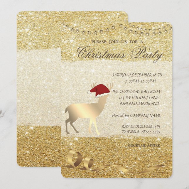 Convites Veado de Natal Elegante, Brilhante, Festa de Natal (Frente/Verso)