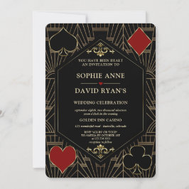 Convites Vegas Gold Art Deco Casino QR Code Poker Wedding 
