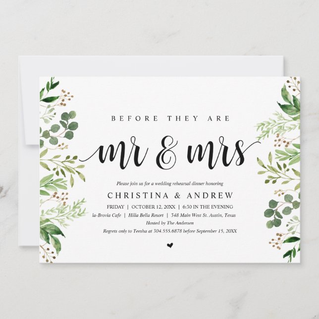 Convites Vegetação Moderna, Jantar de Ensaios de Casamento (Frente)