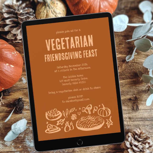 Convites VEGETARIANO Sagaz de Ação de Graças (Whimsical VEGETARIAN Thanksgiving Friendsgiving Invitation Digital Download
)