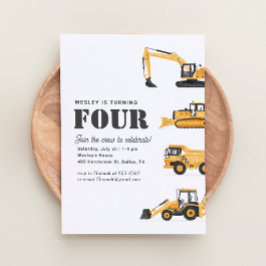 Convites Veículos de Construção 4ª festa de aniversário