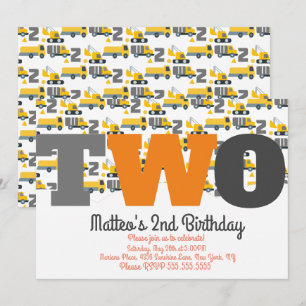 Convites Veículos de Construção Aniversário Despejam Do