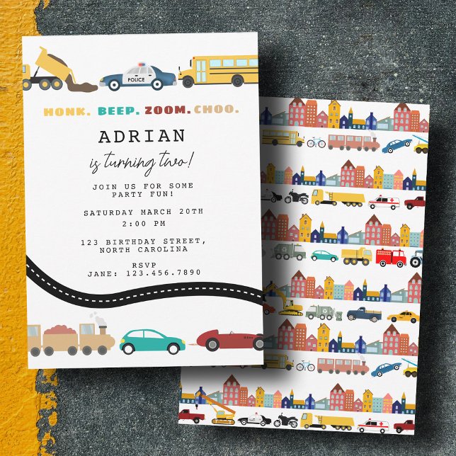 Convites Veículos de Transporte Urbano Caminhão Segundo Ani (City Transportation Vehicles Truck Second Birthday Invitation)