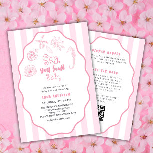 Convites Vejo Você Em Breve Bebê Conchas de Rosa Menina Chá