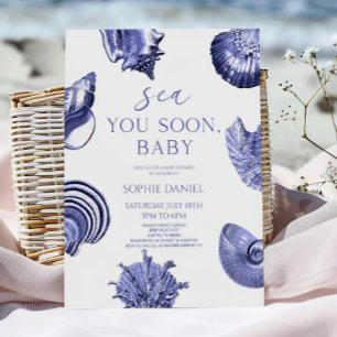 Convites Vejo Você Em Breve, Conchas Azuis Baby Shower