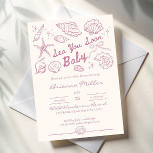 Convites Vejo você em breve conchas praia meninas chá de be