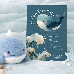 Convites Vejo Você Logo Baleia Oceano Turquesa Baby Shower