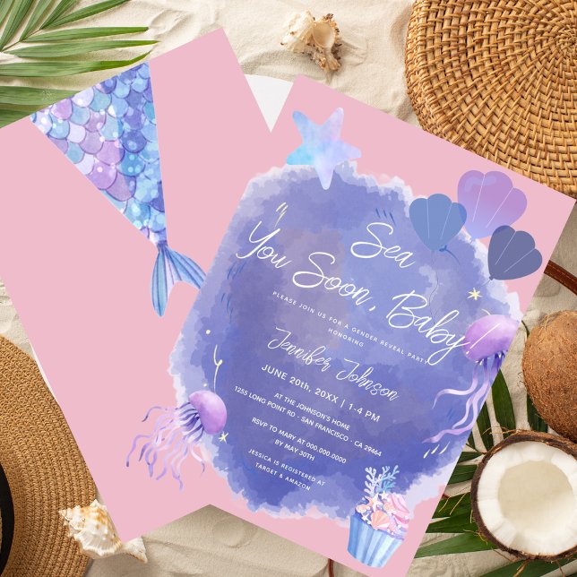 Convites Vejo Você Logo Bebê Festa de Bebê com Tema Oceano (Criador carregado)