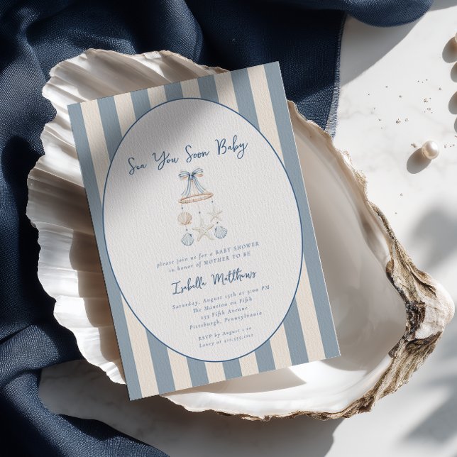 Convites Vejo Você Logo Bebê Festa de Bebê Costeira (Sea You Soon Baby Coastal Baby. Shower Invitation )