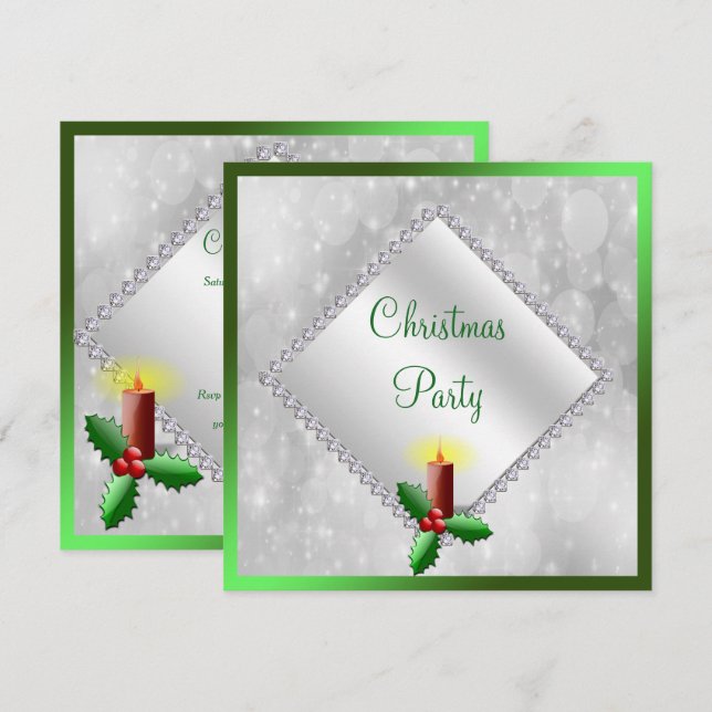 Convites Vela de Natal Festiva & Diamantes (Frente/Verso)