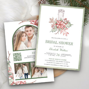 Convites Vela de Natal Poinsettia Código QR Chá de Noiva