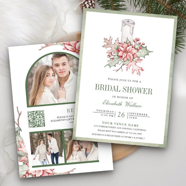 Convites Vela de Natal Poinsettia Código QR Chá de Noiva (Criador carregado)