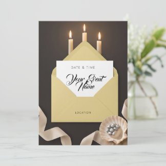 Convites Vela Envelope Dourado Concha