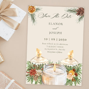 Convites Velas de folhas florais de aquarela casamento nata