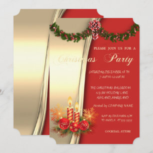 Convites Velas de Natal, Corporativo Dourado Vermelho Festa