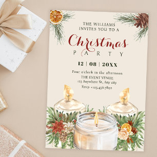 Convites Velas de natal de folhas florais em aquarela