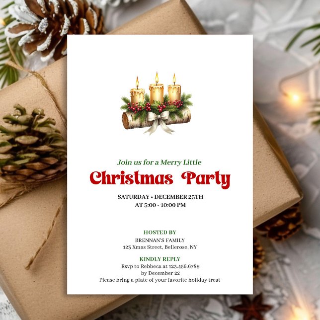 Convites Velas de Natal modernas convidam estilo de azevinh (Modern Christmas candles invite pine holly style

)