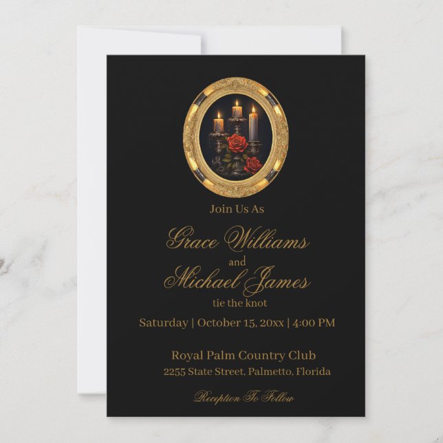 Convites Velas e Rosas góticos lindamente (Frente)