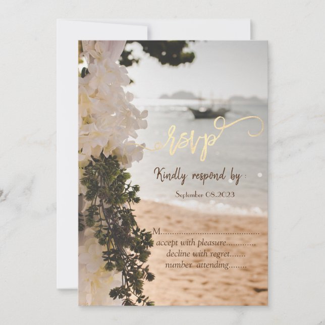 Convites Velejando Flores de Barco - RSVP de Praia (Frente)