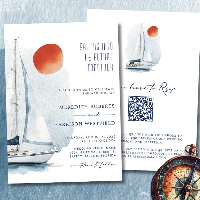 Convites Velejando Para O Futuro Junto Do Casamento Náutico (Sailing Into The Future Together Sailboat Wedding Invitation 2)