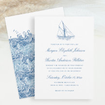 Velero e Ondas Elegante Casamento Azul Marinho