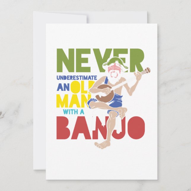 Convites Velho Homem Com Gift De Bluegrass De Música Banjo  (Frente)
