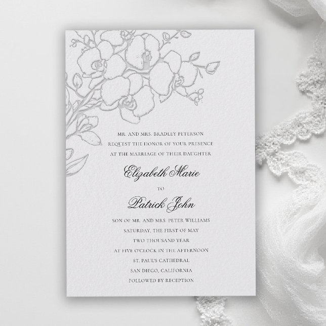 Convites Velo de Orquídea Formal Tradicional Casamento Marf (orchid wedding invitation ivory veil formal modern classic traditional black tie parents hosting)