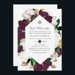 Convites Veludo de Pluma Escura e Bat Floral Branco Mitzvah<br><div class="desc">Um convite simples de ameixa escura e hellebore branco e tulips springtime bat mitzvah personalizável para suas especificidades de evento.</div>