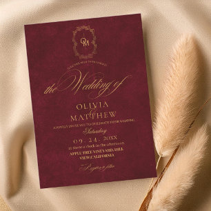 Convites Velvet Burgundy Script Wedding