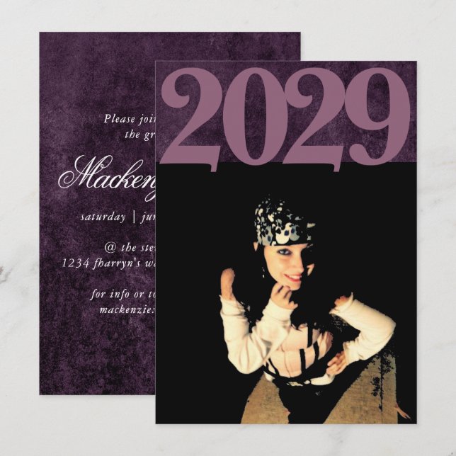 Convites Velvet Formando | Foto de Grunge Roxo Ametist (Frente/Verso)