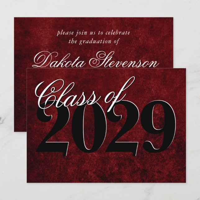 Convites Velvet Formando | Ruby Red Crimson Jewel Tone Grun (Frente/Verso)