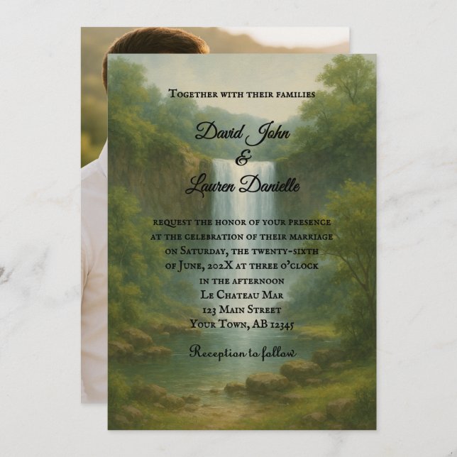 Convites Velvet Rapids Photo Wedding Invitation (Frente/Verso)