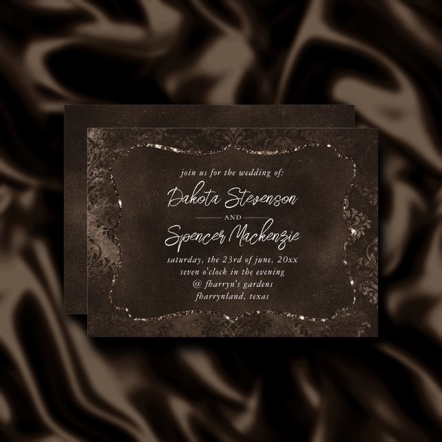 Convites Velvety Bronze Damask | Grunge Barroco Marrom (Criador carregado)