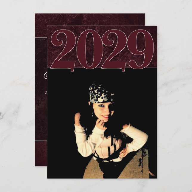 Convites Velvity Wine Damask | Maroon Grunge Barroco Foto (Frente/Verso)