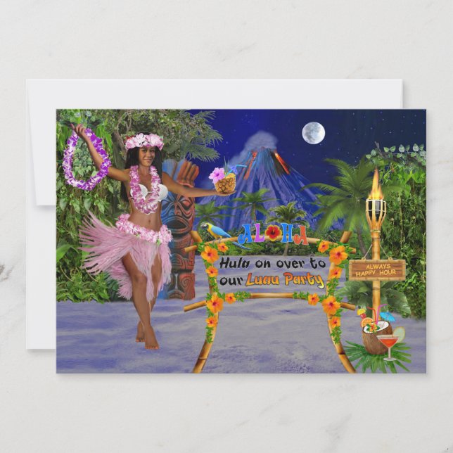 Convites Vem Dançar Hula Para Nossa Festa Luau (Frente)