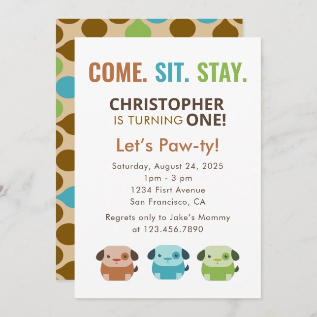 Convites VEM SENTAR-SE Festa de aniversário DE Cachorros Ca (Frente/Verso)
