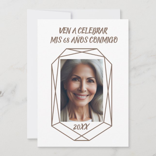 Convites Ven A Celebrar mis 68 Años Fiesta de Cumpleaños (Frente)