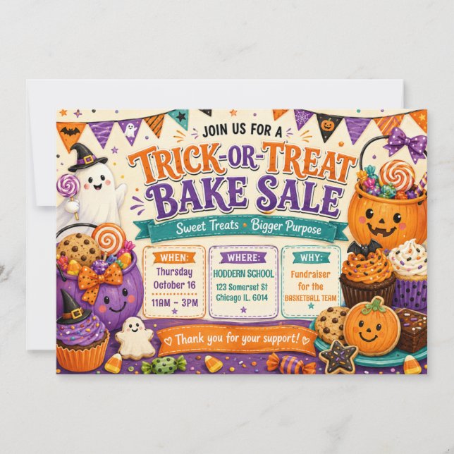 Convites Venda de Bolos de Halloween Trick‑or‑Treat (Frente)