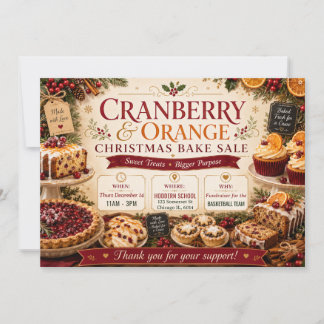 Convites Venda de Bolos de Natal Festiva de Cranberry e Lar