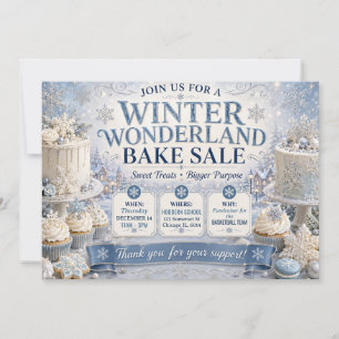 Convites Venda de Bolos de Natal Winter Wonderland Azul